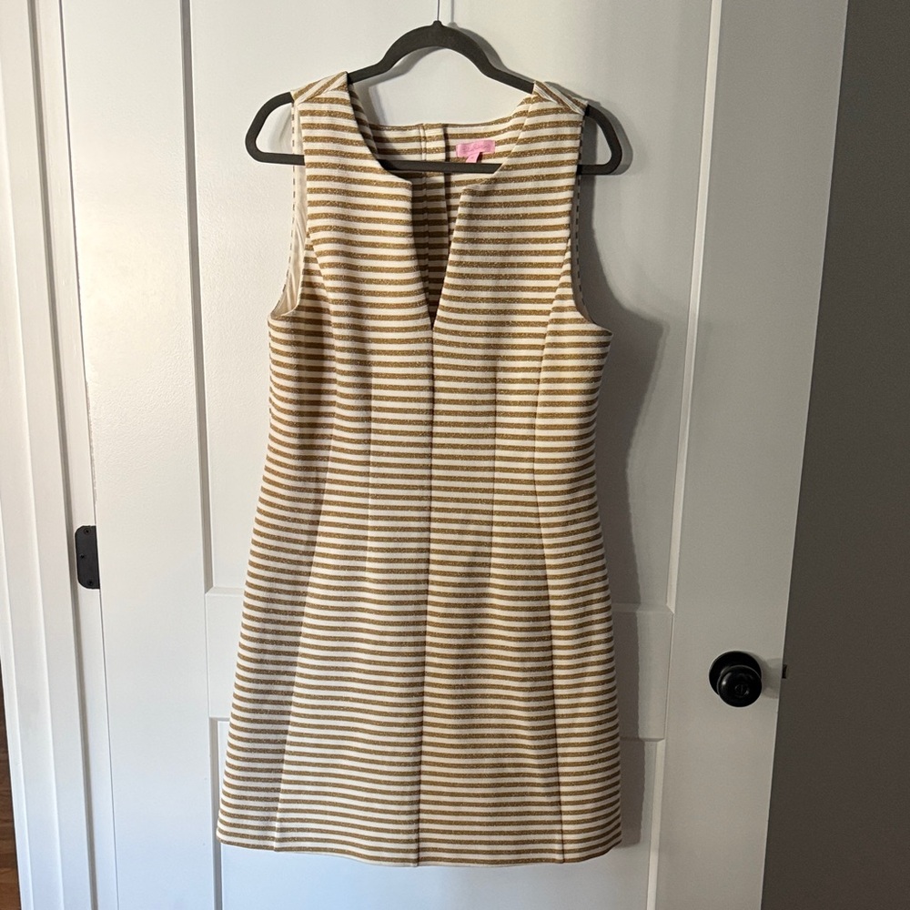 Lilly Pulitzer Gold and White Striped Sleeveless Dress